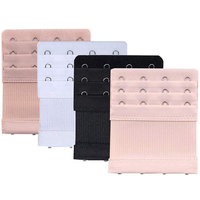 KTOBTEL Women Bra Extender 4 Hooks 3 Rows Elastic Bra Band Hook Strap Extensions 4 Pack (Multicoloured) - Image 1